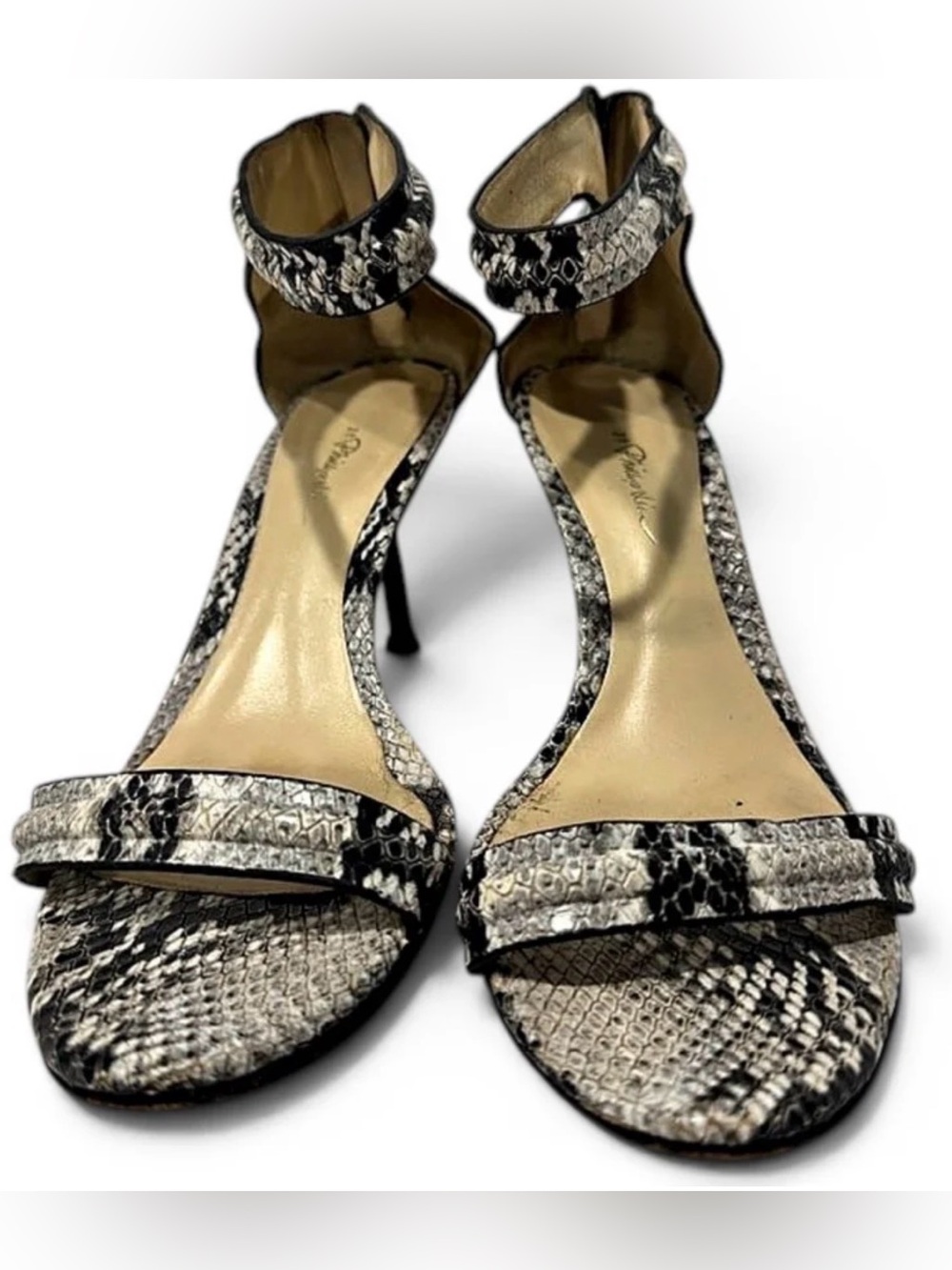 3.1 Phillip Lim Martini Python Print Back Zip Ankle Strap Heels 38.5
